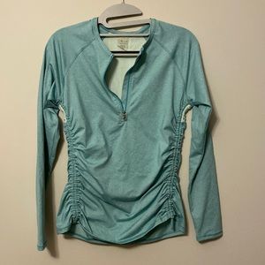 Calia Quarter Zip Long Sleeve Activewear Mesh Back Insert Ruched Womens Top Sml